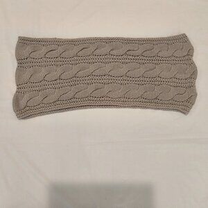 a knit infinity scarf or a neck warmer  cable knit pattern brawn and gold thread
